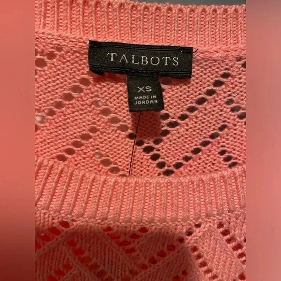 Talbots Linen Blend Pointelle Crewneck Loose Knit Sweater Coral Women’s XS NWT - Picture 5 of 12